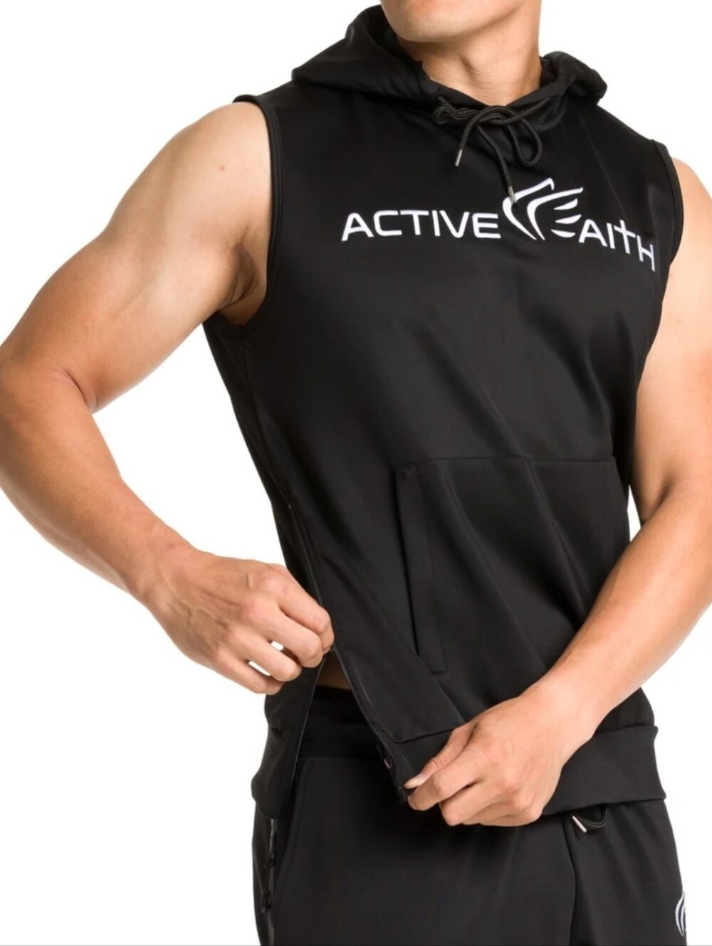 Men's Active Faith Sleeveless Performance Hoodie Sz M BLACK